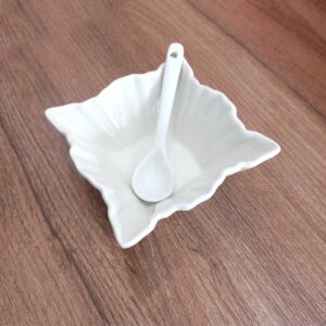 6pc Porcelain Bowl Set with Spoons Pointy Corners - 9cm