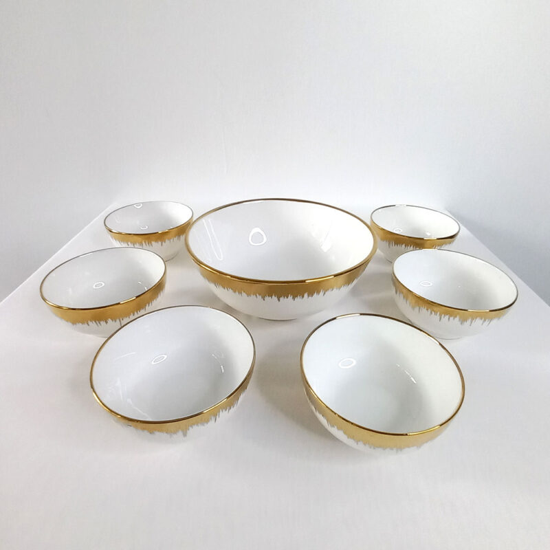 7Pc Porcelain Bowl Set with Golden Rim