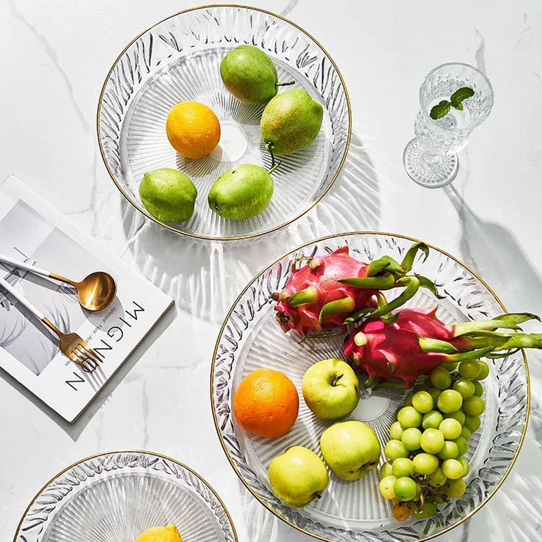 Round Decorative Tray with Gold Edge