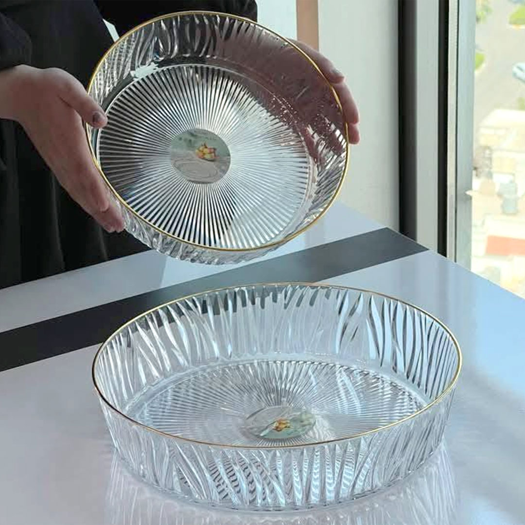 Round Decorative Tray with Gold Edge