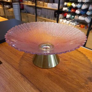 Decorated Pink Glass Bowl with Stand