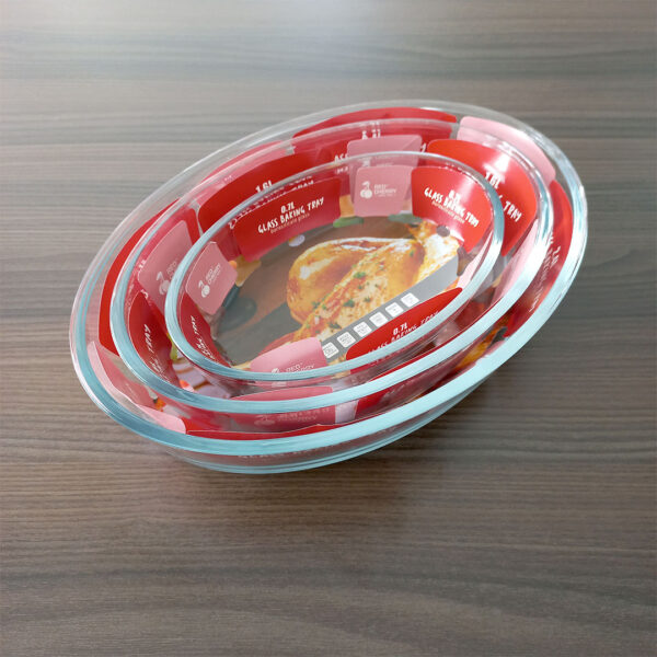 3pc Oval Glass Baking Dish Set - 0.7L, 1.6L, and 2.4L