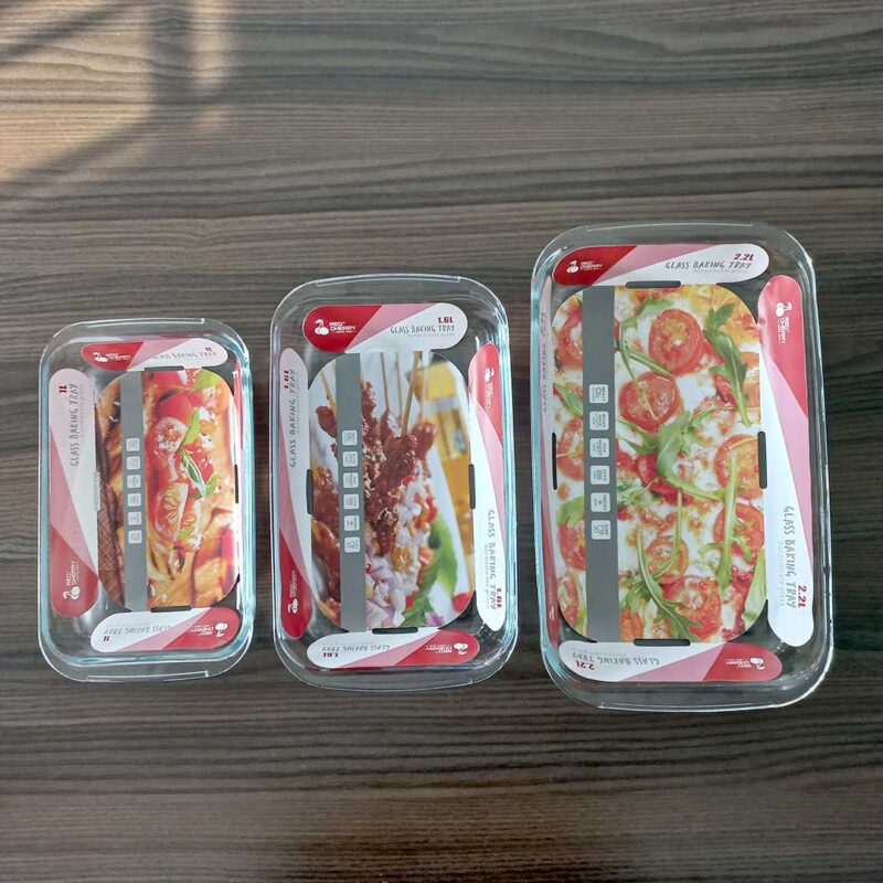 red-cherry-rectangular-glass-baking-dish-set-2 3pc Rectangular Glass Baking Dish Set - 1L, 1.6L, 2.2L