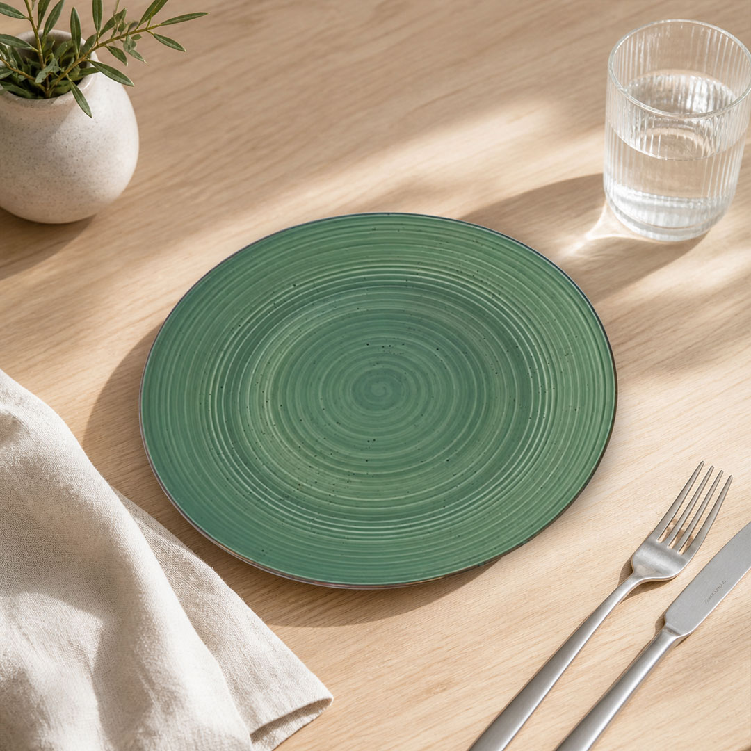 26.5cm Ceramic Dinner Plate, Spiral Design - Green