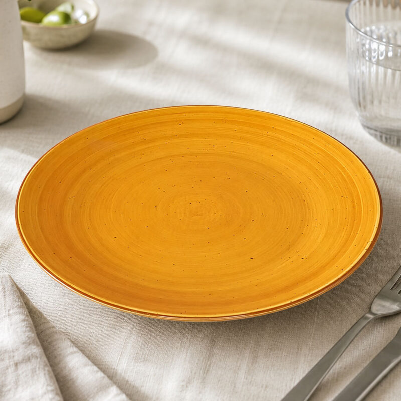 Ceramic Dinner Plate, Spiral Design 26.5cm - Orange