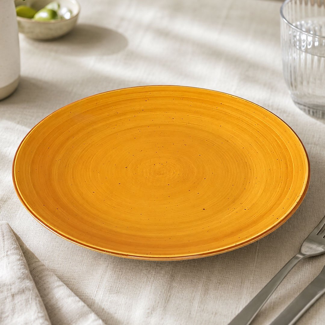Ceramic Dinner Plate, Spiral Design 26.5cm - Orange