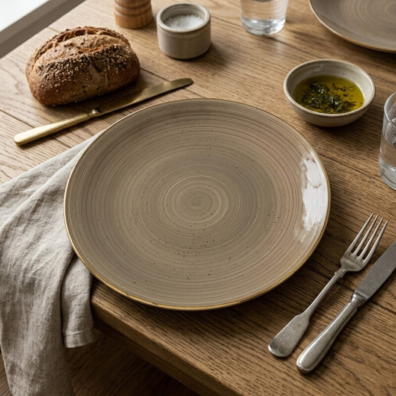 Ceramic Dinner Plate, Spiral Design 26.5cm - Brown