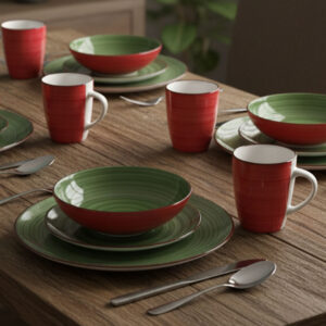 16pc Ceramic Dinner Set – Green and Red