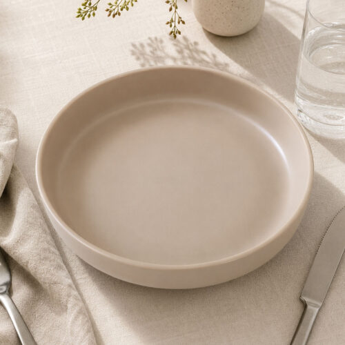 22cm Ceramic Deep Plate – Beige