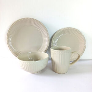 16pc Ceramic Dinner Set - Cream Ribbed Design