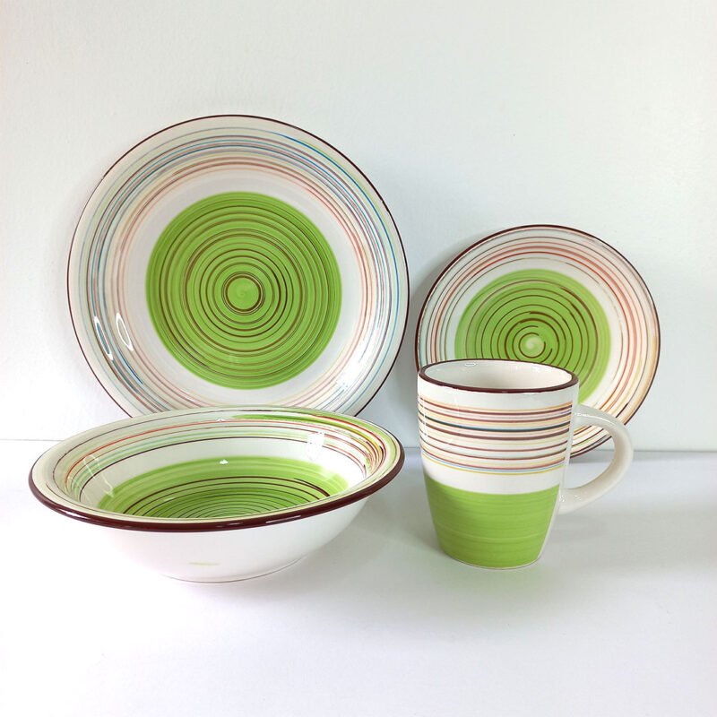 ceramic-16pc-dinner-set-15 16pc Ceramic Dinner Set - Green and Multi-Coloured Stripes