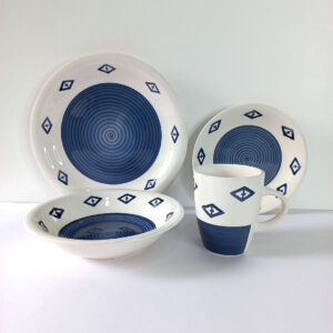 16pc Ceramic Dinner Set – Navy Geometric Design