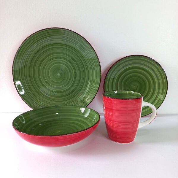 16pc Ceramic Dinner Set - Green and Red