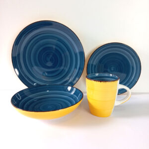 16pc Ceramic Dinner Set – Deep Blue and Yellow