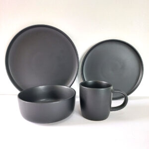 16pc Ceramic Dinner Set - Matte Charcoal Black