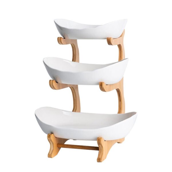 3-Tier Ceramic Fruit Stand with Bamboo Frame