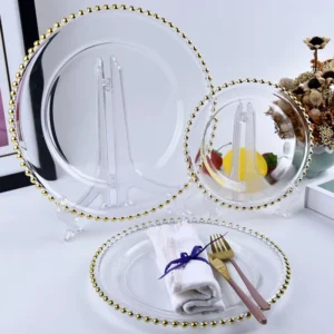 Northern-Europe-tyle-gold-beads-glass-plate-creative-home-large-round-electroplated-beads-point-plate-fruit.jpg_ Clear Glass Plate with Gold Beaded Rim