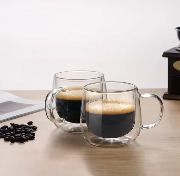 2pc Double Walled Glass Mug Set