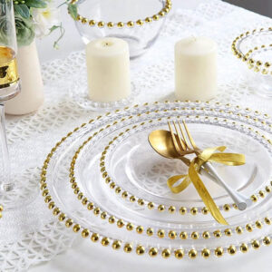gold-bead-decorative-plate-1 Clear Glass Plate with Gold Beaded Rim