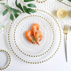 gold-bead-decorative-plate-2 Clear Glass Plate with Gold Beaded Rim