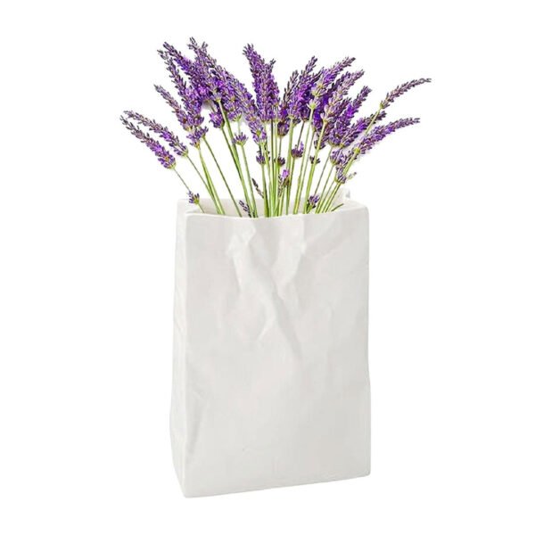 Minimalist White Ceramic Vase - Crumpled Bag Finish