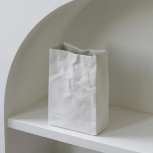 Minimalist White Ceramic Vase - Crumpled Bag Finish