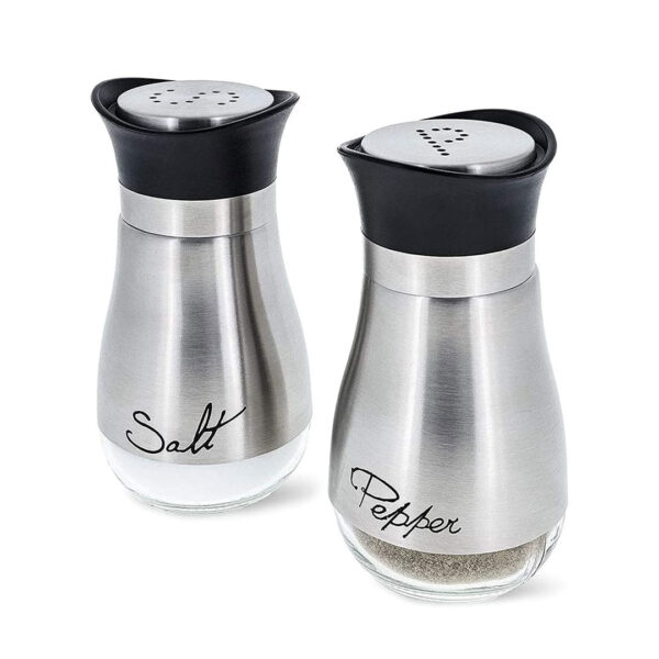 Salt & Pepper Shakers Set - S/Steel & Glass