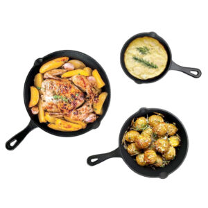 3pc Heavy Duty Cast Iron Pan / Skillet Set - 15, 20 & 25cm