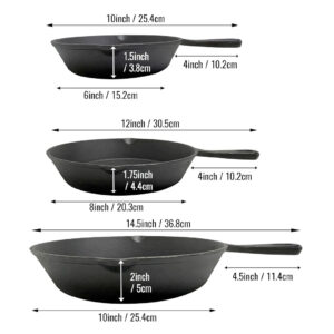 3pc Heavy Duty Cast Iron Pan / Skillet Set - 15, 20 & 25cm