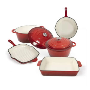 5pc Red Enamel Cast Iron Cookware Set