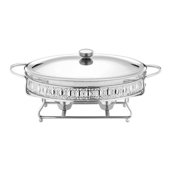 Oval Glass Chafing Dish with Silver Stand