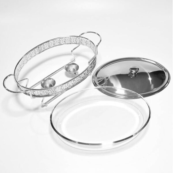 Oval Glass Chafing Dish with Silver Stand