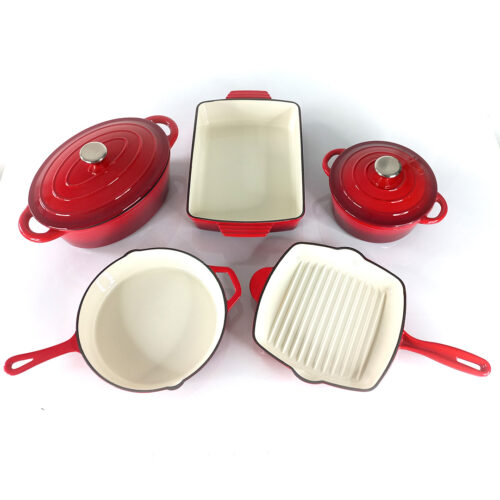 red enamel cast iron cookware set