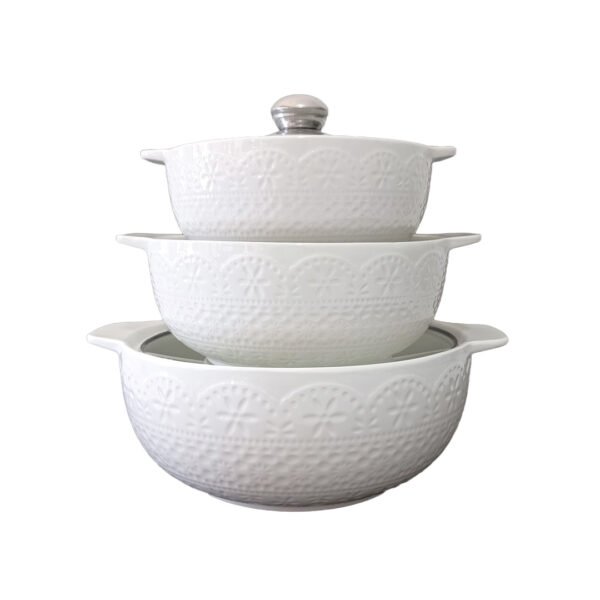 Ceramic Serving Bowl Set with Glass Lids