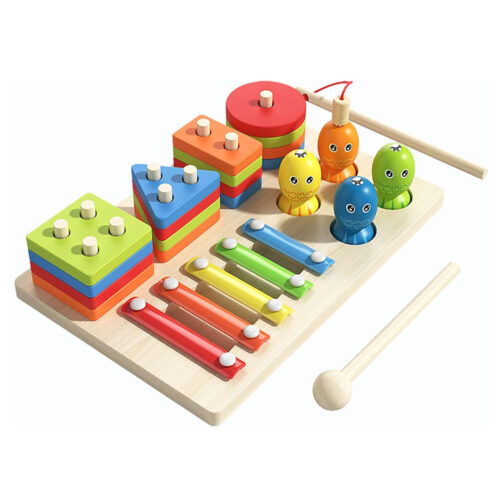 3-in-1 Wooden Activity Board – Sorting, Stacking & Musical Toy