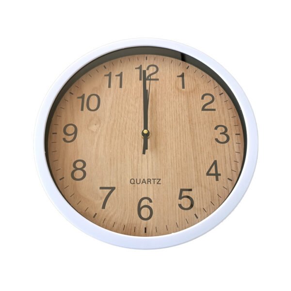 30cm White Wall Clock with Woodgrain Face