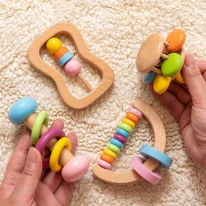 4pc-Wooden-Colorful-Baby-Rattle-Set-3 4-Piece Wooden Baby Rattle Set – Colorful Sensory Toys for Infants