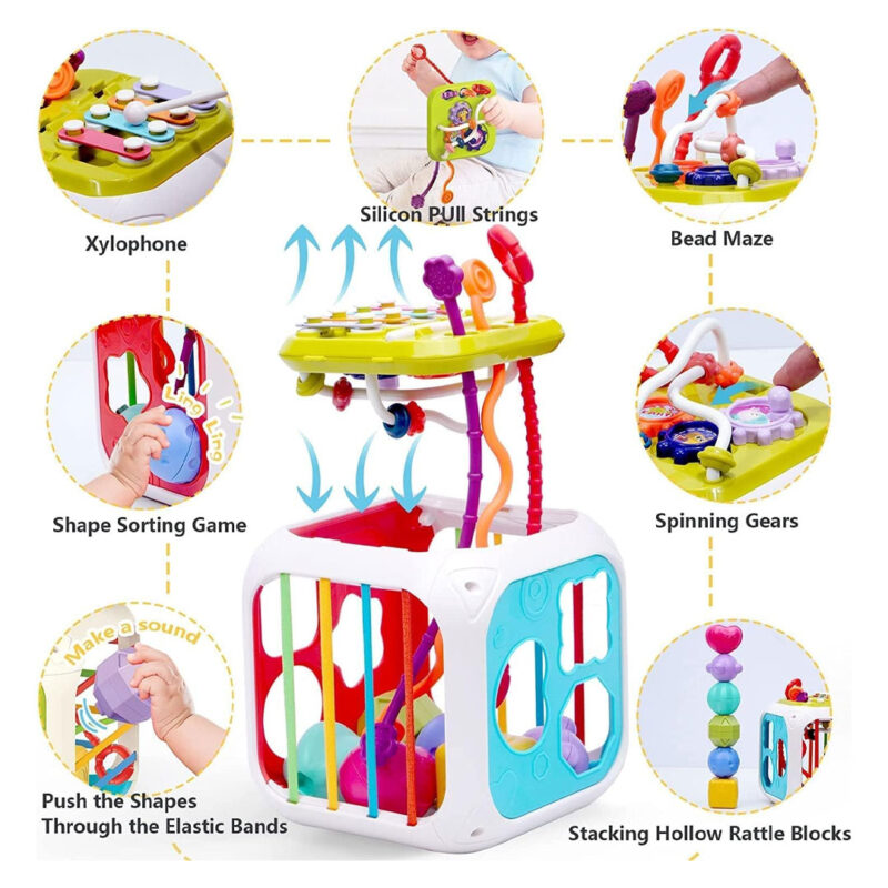 Shape-Sorter-Activity-Stacking-Toy-2 Baby Activity Cube – Shape Sorter, Stacking, and Sensory Play Toy