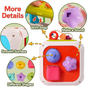 Shape-Sorter-Activity-Stacking-Toy-4 Baby Activity Cube – Shape Sorter, Stacking, and Sensory Play Toy