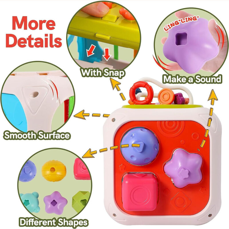 Shape-Sorter-Activity-Stacking-Toy-4 Baby Activity Cube – Shape Sorter, Stacking, and Sensory Play Toy