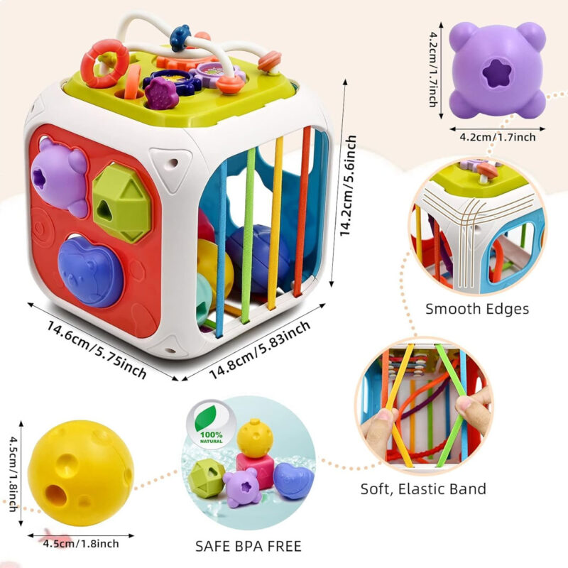 Shape-Sorter-Activity-Stacking-Toy-6 Baby Activity Cube – Shape Sorter, Stacking, and Sensory Play Toy