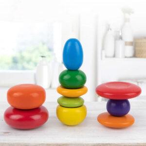 Wooden Stacking Pebbles – Montessori Rainbow Balancing Toy