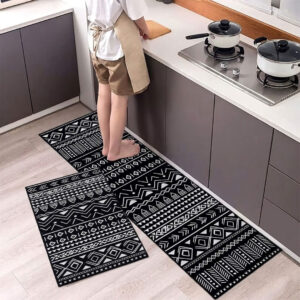 2pc kitchen mat set black and white