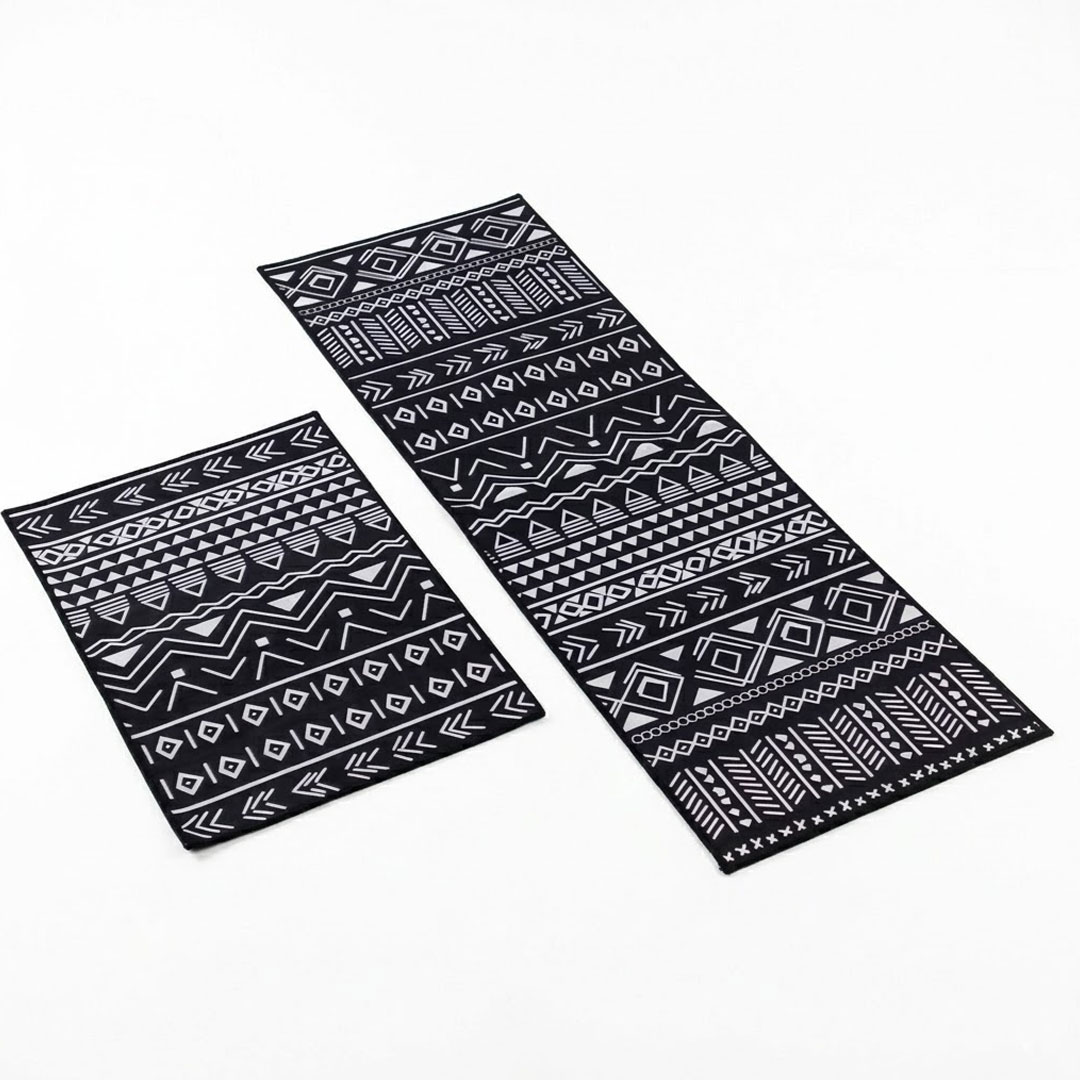 black and white kitchen mat set