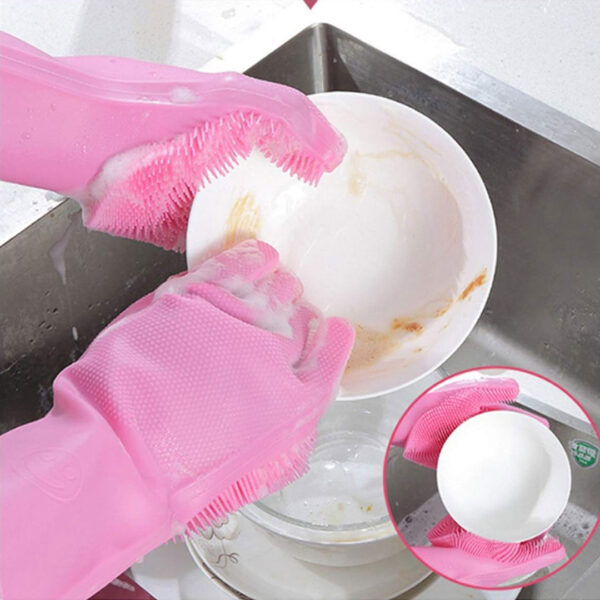 Silicone Cleaning Gloves with Scrubbing Bristles