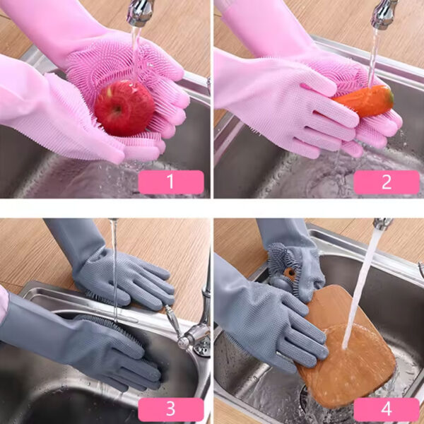 Silicone Cleaning Gloves with Scrubbing Bristles