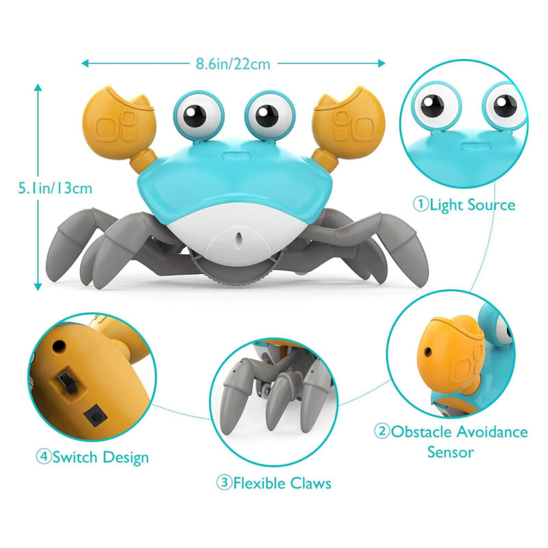 Interactive Crawling Crab Toy – Obstacle Avoidance, Lights & Music