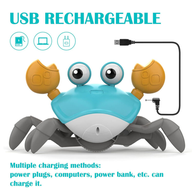 Interactive Crawling Crab Toy – Obstacle Avoidance, Lights & Music
