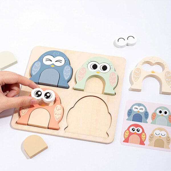 Wooden Owl Face-Changing Puzzle – Matching Game for Kids