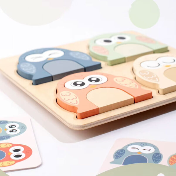 Wooden Owl Face-Changing Puzzle – Matching Game for Kids